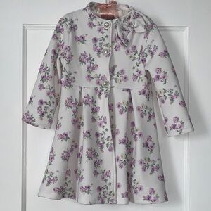 Blueberi Boulevard White & Purple Floral Coat 4 Jacket Bows